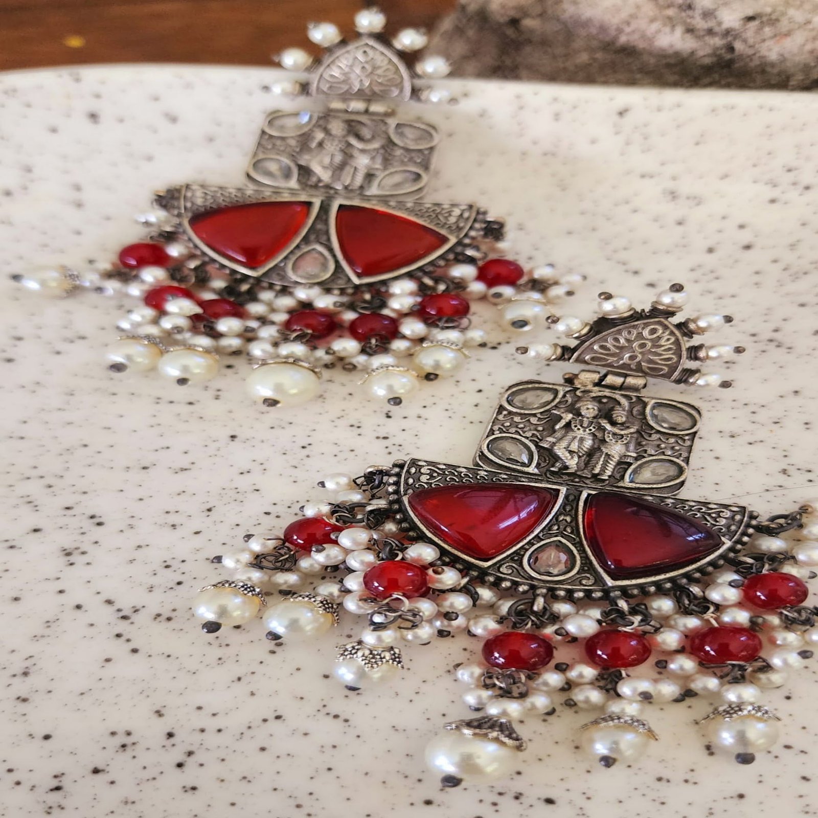 Romantic Lord Krishna Motif Earrings in German Silver