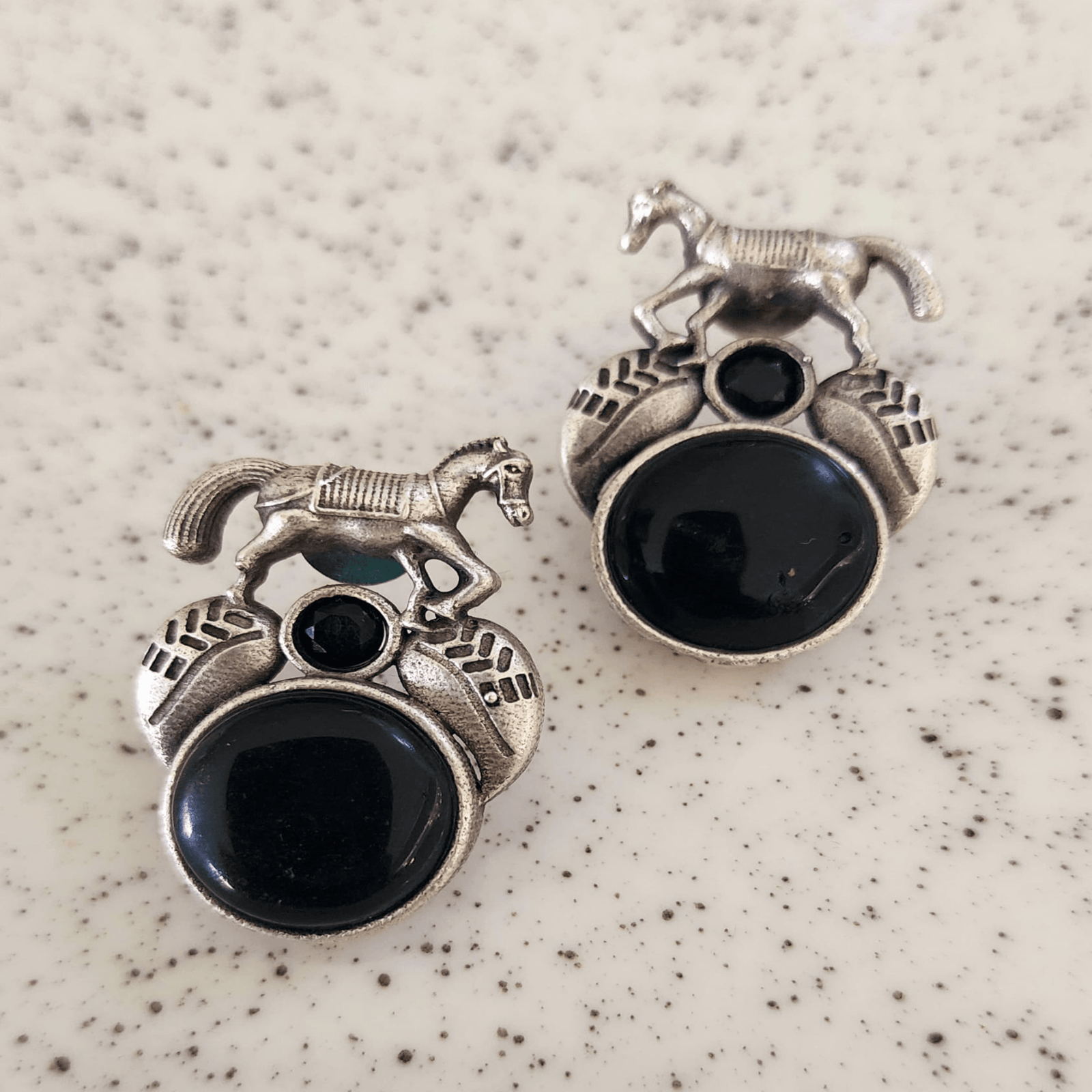 Combo of German Silver & Black Stone Earrings