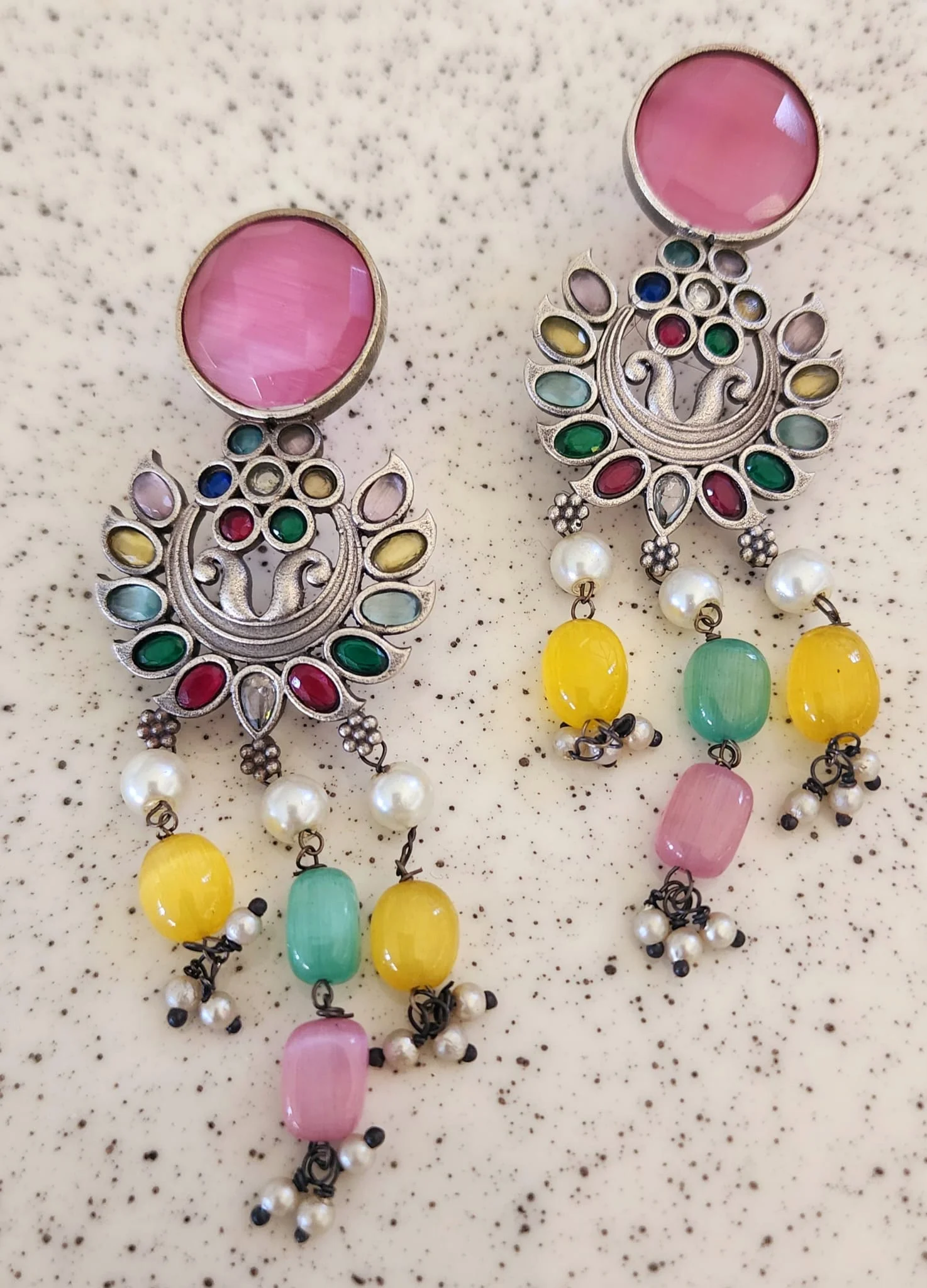 Bohe Sydney Earrings Silver Colourful Indian traditional